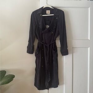 CHASER Heirloom Woven Long Sleeve Drapey Trench Coat Small Black Wash NWT